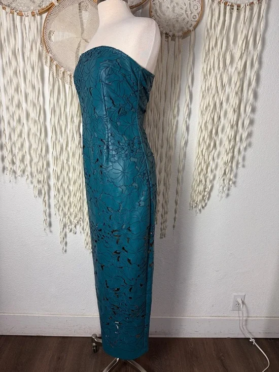 Cult Gaia Raylene Teal Lazer Cut Embroidered Strapless Midi Dress Size US6 - Picture 5 of 12